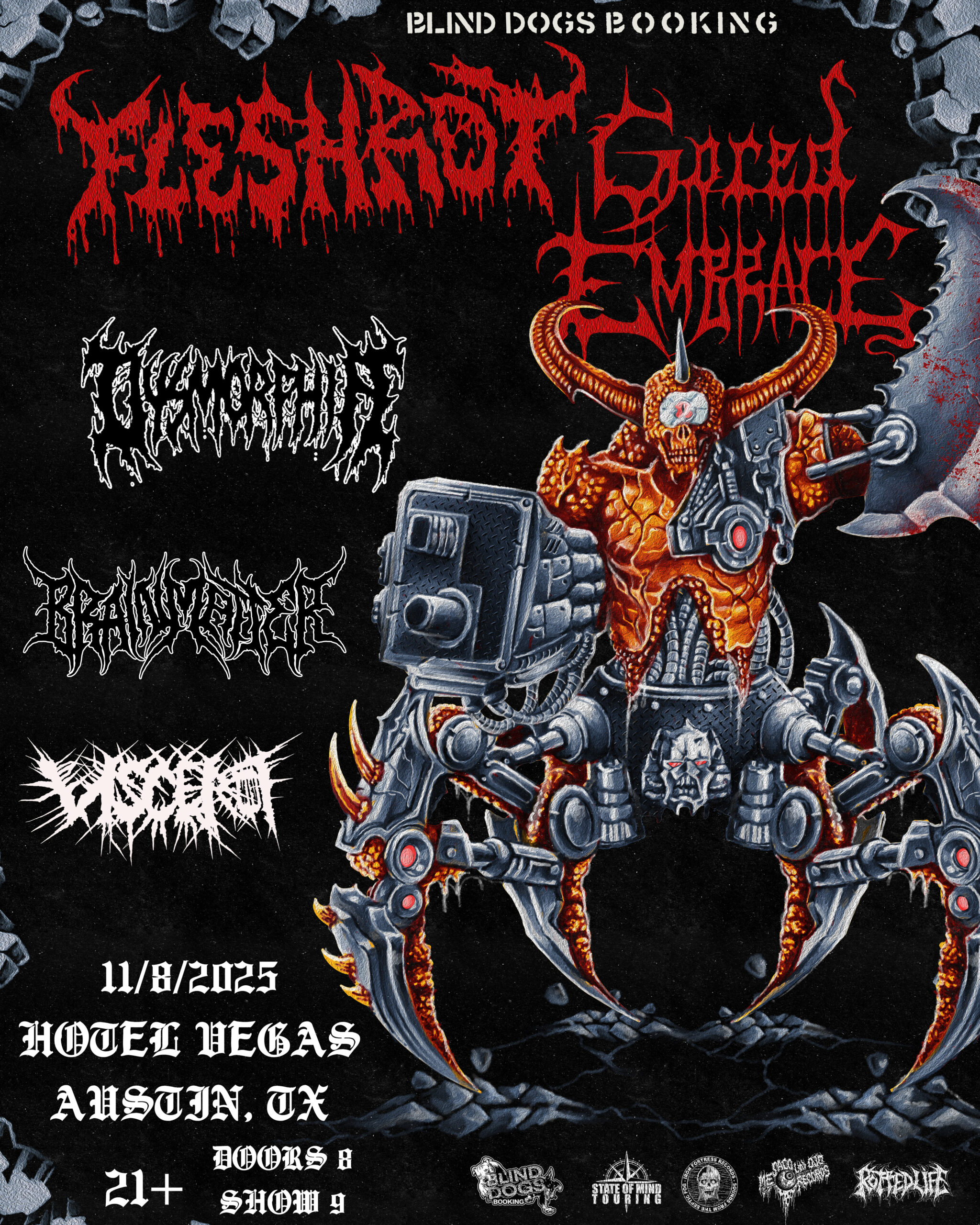 NOV. 8th – Fleshrot, Gored Embrace, Dysmorphia, Brain Matter & Viscerot @ Hotel Vegas, Austin, TX