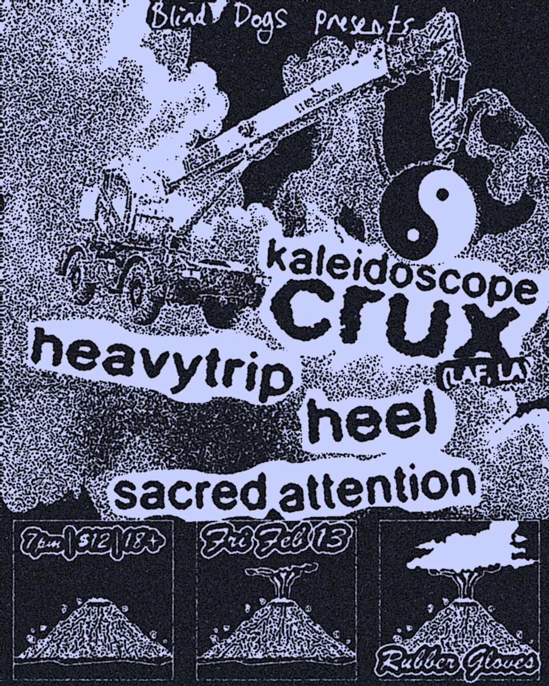 Friday 2/13 | Kaleidoscope Crux + Heavy Trip, Heel & Sacred Attention @ RGRS – Denton, TX