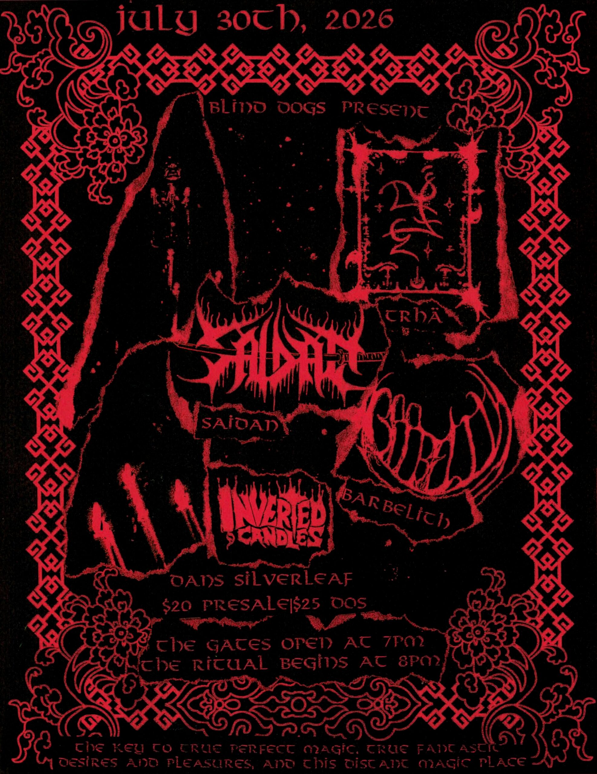 7/30 | Trhä, Saidan, Barbelith & Inverted Candles at Dan’s Silverleaf, Denton, TX